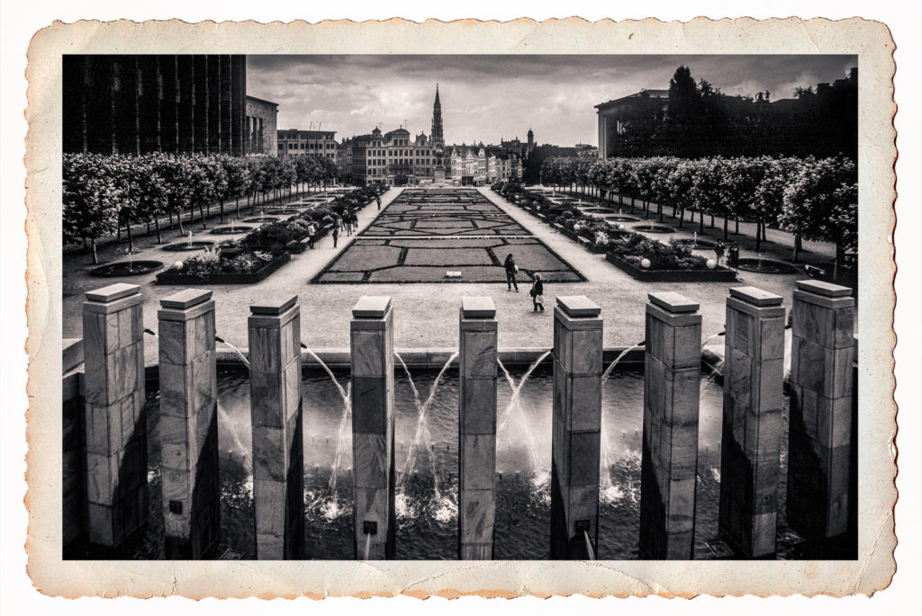 Postcard black and white photograph taken in Brussels, Belgium