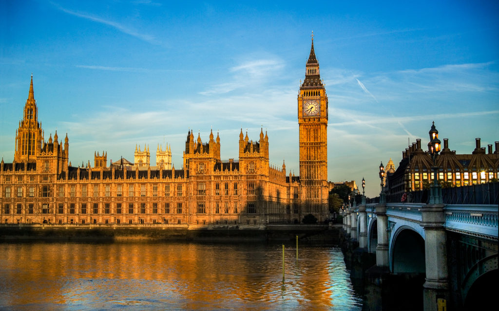 Photograph of Houses of Parliament at dawn, London, England