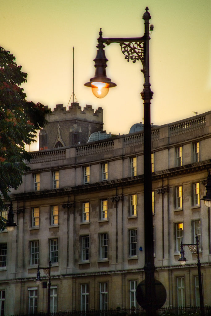 Photo of dusky street lamp, Knightsbridge, London, England